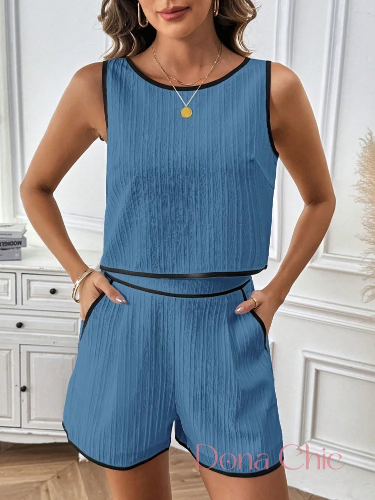 Conjunto Sem Mangas Listrado Com Short De Alfaiataria Conjunto Sem Mangas Listrado Com Short De Alfaiataria