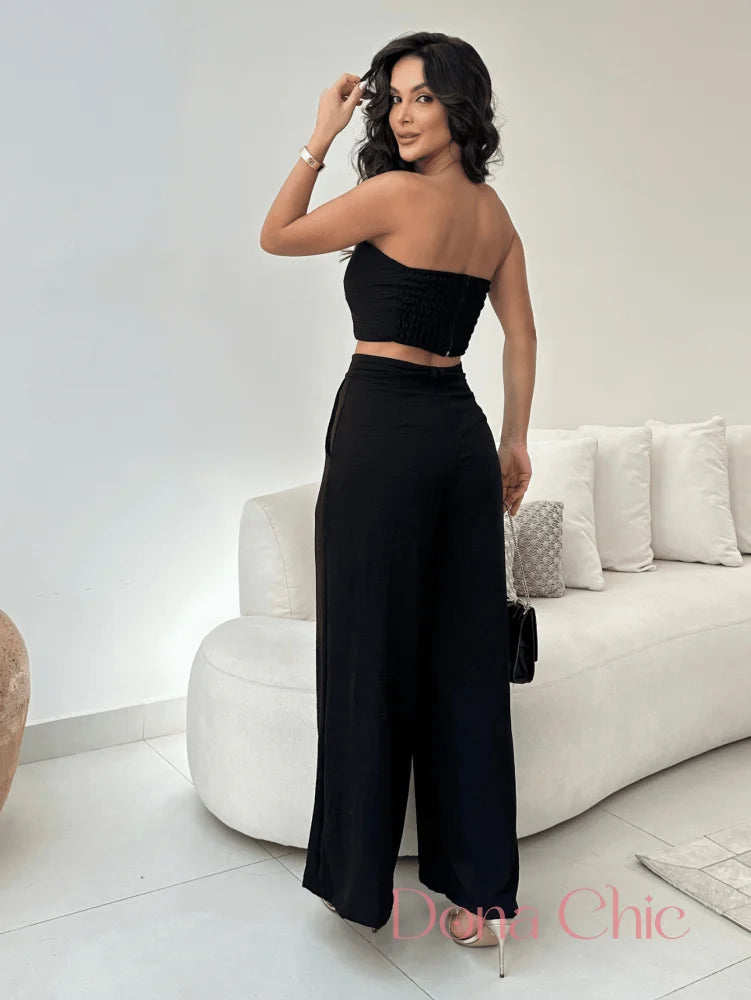 Conjunto Tomara Que Caia Com Calça Alfaiatada Fluida Conjunto Tomara Que Caia Com Calça Alfaiatada Fluida