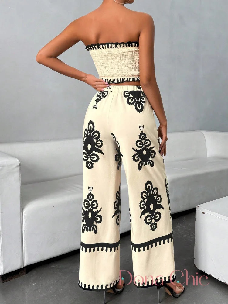 Conjunto Top Tomara Que Caia Com Calça Estampada Flare Conjunto Top Tomara Que Caia Com Calça Estampada Flare