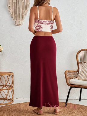 Conjunto Alça Corrente Com Saia Justa E Fenda Conjunto Estampado com Top de Alças e Saia Assimétrica