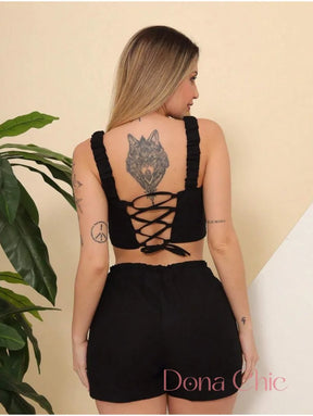 Conjunto Alça Larga Com Detalhe Franzido E Shorts Conjunto Alça Larga Com Detalhe Franzido E Shorts