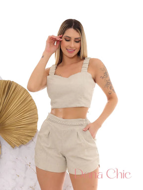 Conjunto Alça Larga Com Detalhe Franzido E Shorts Conjunto Alça Larga Com Detalhe Franzido E Shorts