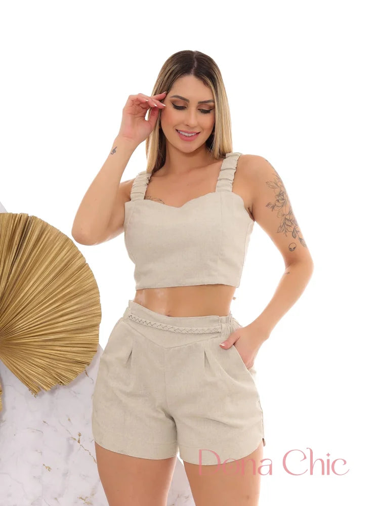Conjunto Alça Larga Com Detalhe Franzido E Shorts Conjunto Alça Larga Com Detalhe Franzido E Shorts