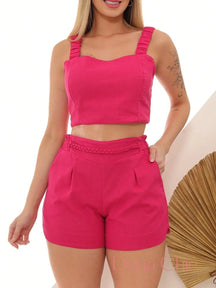Conjunto Alça Larga Com Detalhe Franzido E Shorts Roxo / P Conjunto Alça Larga Com Detalhe Franzido E Shorts