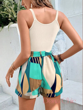 Conjunto Alça Larga Com Shorts Cintura Alta Estampado Conjunto Alça Larga Com Shorts Cintura Alta Estampado