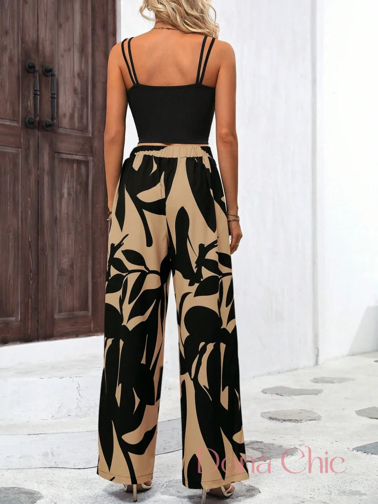 Conjunto Alças Finas Com Calça Estampada Flare Conjunto Alças Finas Com Calça Estampada Flare