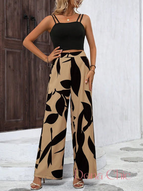 Conjunto Alças Finas Com Calça Estampada Flare Conjunto Alças Finas Com Calça Estampada Flare