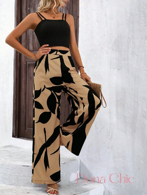 Conjunto Alças Finas Com Calça Estampada Flare Conjunto Alças Finas Com Calça Estampada Flare