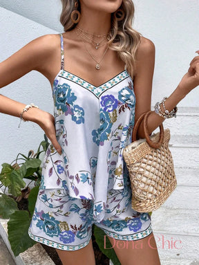 Conjunto Alças Finas Com Estampa Floral Colorida Conjunto Alças Finas Com Estampa Floral Colorida
