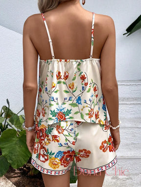 Conjunto Alças Finas Com Estampa Floral Colorida Conjunto Alças Finas Com Estampa Floral Colorida