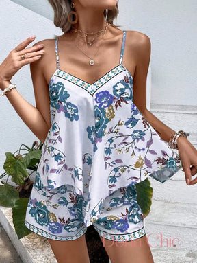 Conjunto Alças Finas Com Estampa Floral Colorida Azul / P Conjunto Alças Finas Com Estampa Floral Colorida
