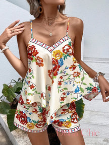 Conjunto Alças Finas Com Estampa Floral Colorida Damasco / P Conjunto Alças Finas Com Estampa Floral Colorida