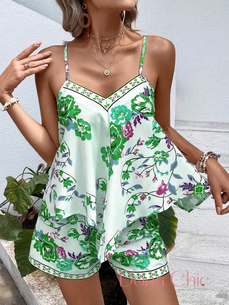 Conjunto Alças Finas Com Estampa Floral Colorida Verde / P Conjunto Alças Finas Com Estampa Floral Colorida