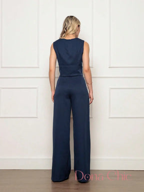 Conjunto Alfaiataria Com Colete E Calça Elegante Conjunto Alfaiataria com Blusa Gola Alta e Calça Ajustada
