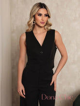 Conjunto Alfaiataria Com Colete E Calça Elegante Preto / P Conjunto Alfaiataria com Blusa Gola Alta e Calça Ajustada