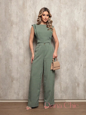 Conjunto Alfaiataria Com Recortes E Calça Reta Verde Militar / P Conjunto Alfaiataria Com Recortes E Calça Reta