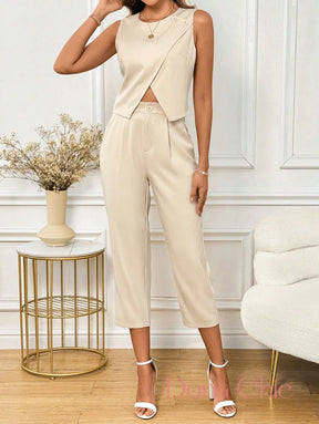 Conjunto Blusa Assimétrica Com Calça Cintura Alta Conjunto Estampado Geométrico Com Blusa Solta