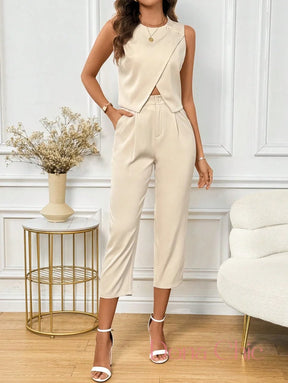 Conjunto Blusa Assimétrica Com Calça Cintura Alta Conjunto Estampado Geométrico Com Blusa Solta