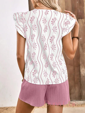 Conjunto Blusa Com Babado E Short Plissado Com Cinto Conjunto Blusa Com Babado E Short Plissado Com Cinto