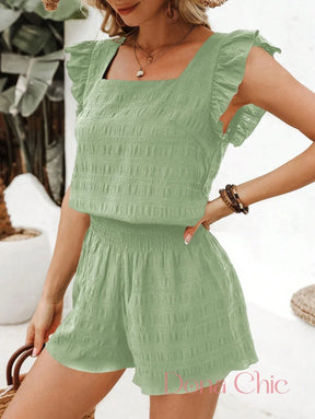 Conjunto Blusa Com Babados E Short De Cintura Alta Conjunto Blusa Com Babados E Short De Cintura Alta