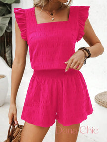 Conjunto Blusa Com Babados E Short De Cintura Alta Rosa / P Conjunto Blusa Com Babados E Short De Cintura Alta
