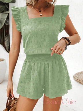 Conjunto Blusa Com Babados E Short De Cintura Alta Verde / P Conjunto Blusa Com Babados E Short De Cintura Alta