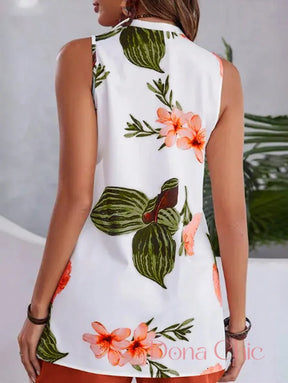 Conjunto Blusa Floral Com Short Liso De Cintura Alta Conjunto Blusa Floral Com Short Liso De Cintura Alta
