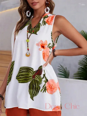 Conjunto Blusa Floral Com Short Liso De Cintura Alta Conjunto Blusa Floral Com Short Liso De Cintura Alta