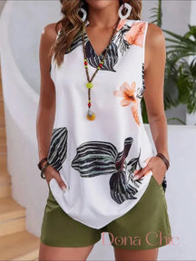 Conjunto Blusa Floral Com Short Liso De Cintura Alta Verde / P Conjunto Blusa Floral Com Short Liso De Cintura Alta