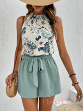 Conjunto Blusa Halter Floral Com Short De Cinto Ajustável Verde Menta / P Conjunto Blusa Halter Floral Com Short De