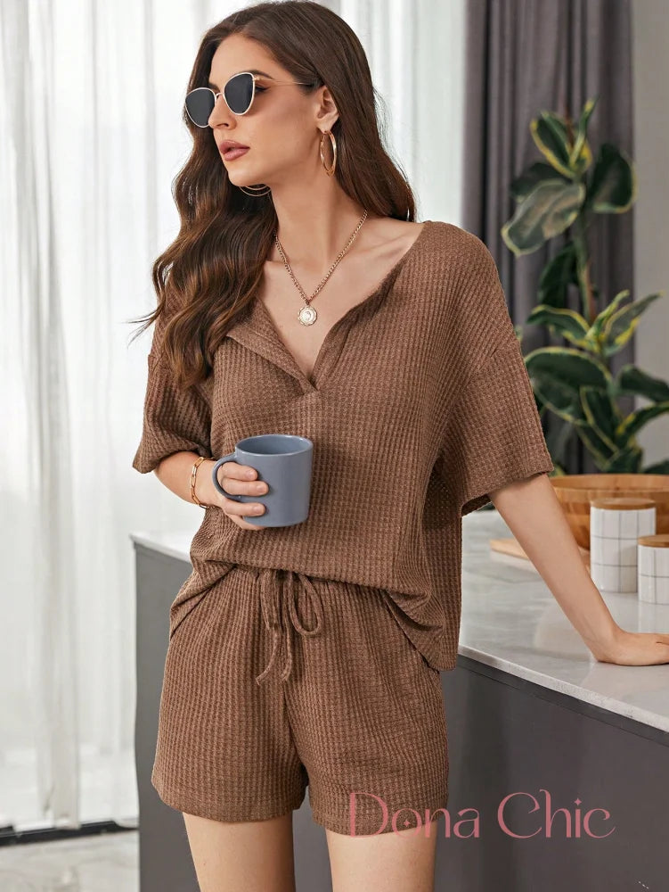 Conjunto Blusa Oversized Com Short Canelado Castanho / P Conjunto Blusa Oversized Com Short Canelado