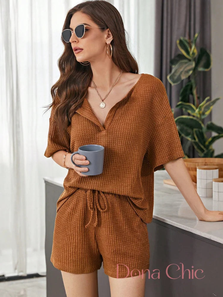 Conjunto Blusa Oversized Com Short Canelado Marrom Claro / P Conjunto Blusa Oversized Com Short Canelado