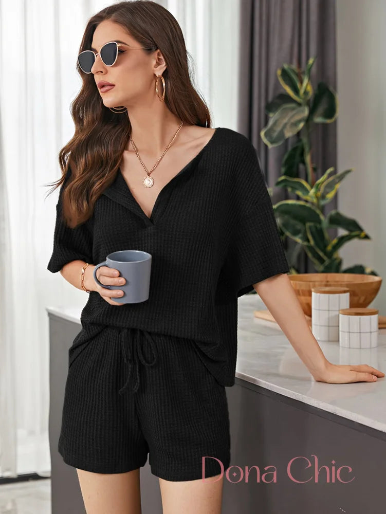 Conjunto Blusa Oversized Com Short Canelado Preto / P Conjunto Blusa Oversized Com Short Canelado