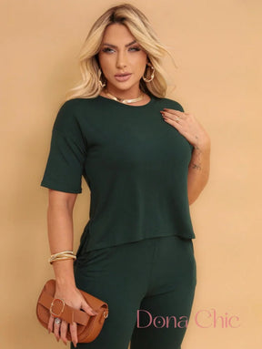 Conjunto Blusa Reta Com Calça De Cintura Alta Conjunto Blusa Reta Com Calça De Cintura Alta
