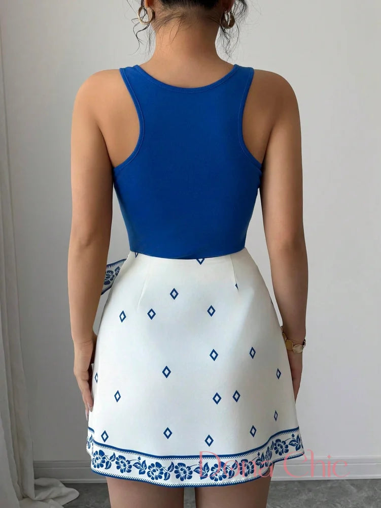 Conjunto Body Com Saia Estampada E Laço Lateral Conjunto Body Com Saia Estampada E Laço Lateral