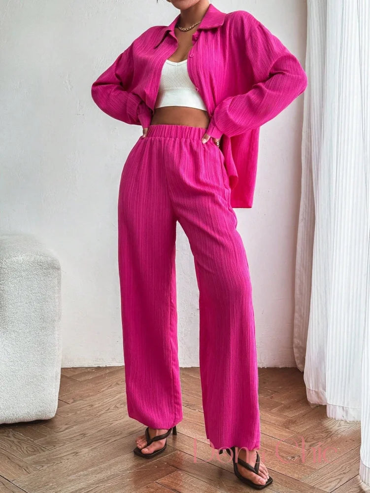 Conjunto Camisa De Viscose Com Calça Reta Leve Rosa / P Conjunto Camisa De Viscose Com Calça Reta Leve