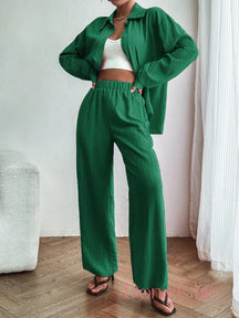 Conjunto Camisa De Viscose Com Calça Reta Leve Verde / P Conjunto Camisa De Viscose Com Calça Reta Leve