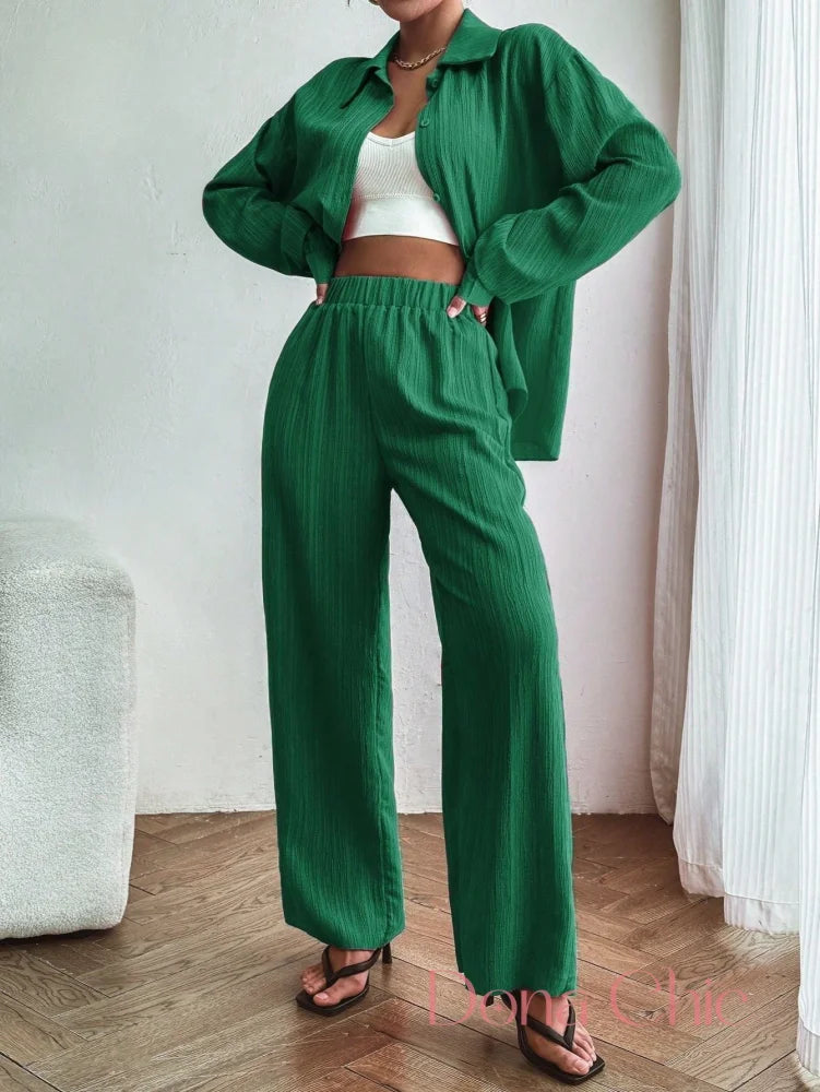 Conjunto Camisa De Viscose Com Calça Reta Leve Verde / P Conjunto Camisa De Viscose Com Calça Reta Leve