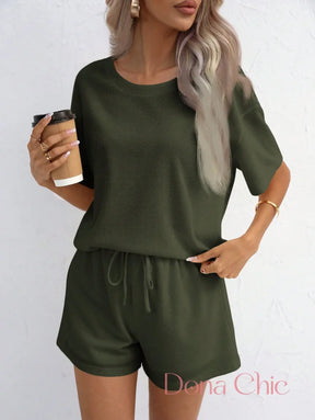 Conjunto Canelado Manga Curta Com Shorts Solto Conjunto Canelado Manga Curta Com Shorts Solto