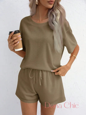 Conjunto Canelado Manga Curta Com Shorts Solto Conjunto Canelado Manga Curta Com Shorts Solto