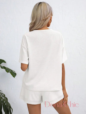 Conjunto Canelado Manga Curta Com Shorts Solto Conjunto Canelado Manga Curta Com Shorts Solto