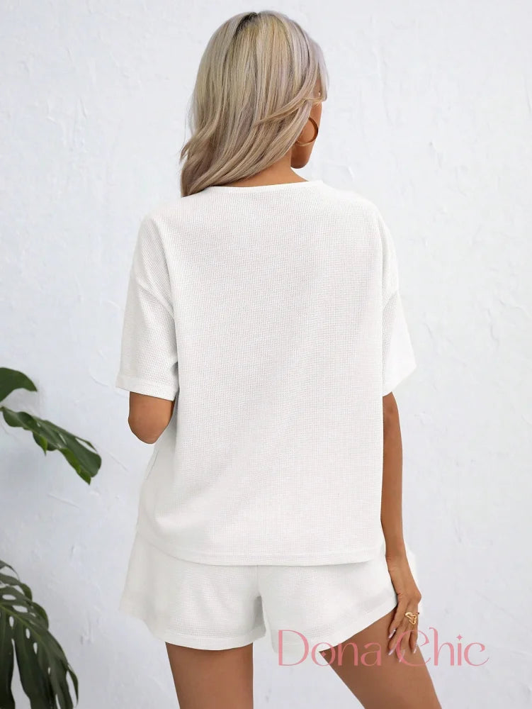 Conjunto Canelado Manga Curta Com Shorts Solto Conjunto Canelado Manga Curta Com Shorts Solto
