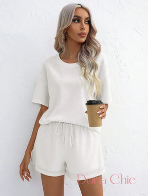 Conjunto Canelado Manga Curta Com Shorts Solto Conjunto Canelado Manga Curta Com Shorts Solto