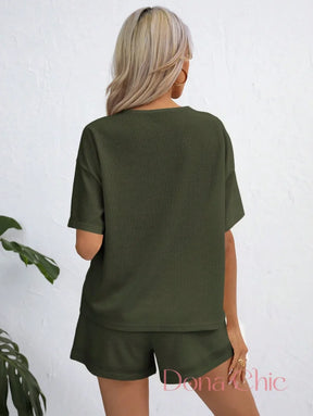 Conjunto Canelado Manga Curta Com Shorts Solto Conjunto Canelado Manga Curta Com Shorts Solto