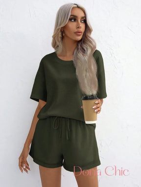 Conjunto Canelado Manga Curta Com Shorts Solto Conjunto Canelado Manga Curta Com Shorts Solto