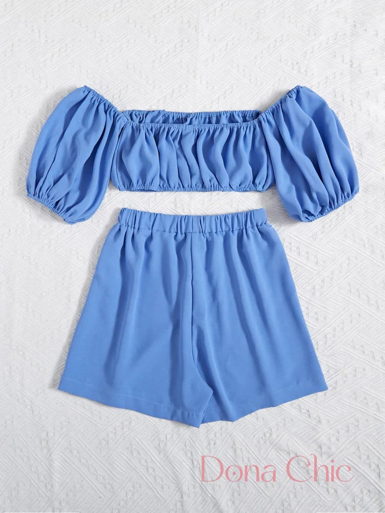 Conjunto Ciganinha Bufante Com Shorts De Elástico Conjunto Ciganinha Bufante Com Shorts De Elástico