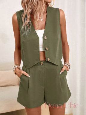 Conjunto Colete Alfaiatado Com Short De Botões Conjunto Colete Alfaiatado Com Short De Botões