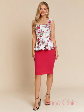 Conjunto Com Blusa Peplum Cinturada E Saia Lápis Conjunto Com Blusa Peplum Cinturada E Saia Lápis