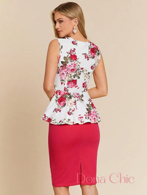 Conjunto Com Blusa Peplum Cinturada E Saia Lápis Conjunto Com Blusa Peplum Cinturada E Saia Lápis