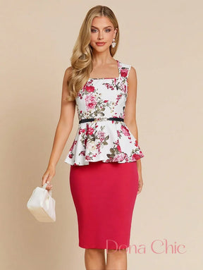 Conjunto Com Blusa Peplum Cinturada E Saia Lápis Conjunto Com Blusa Peplum Cinturada E Saia Lápis
